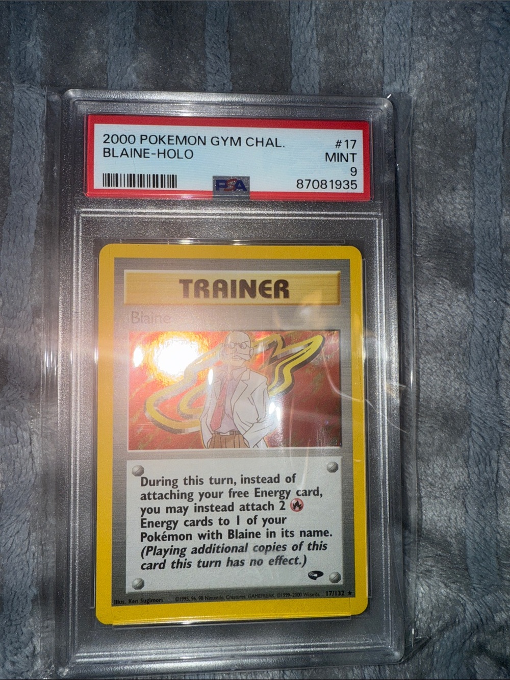 Pokemon Blaine Holo Trainer Card Yellow Red PSA Mint